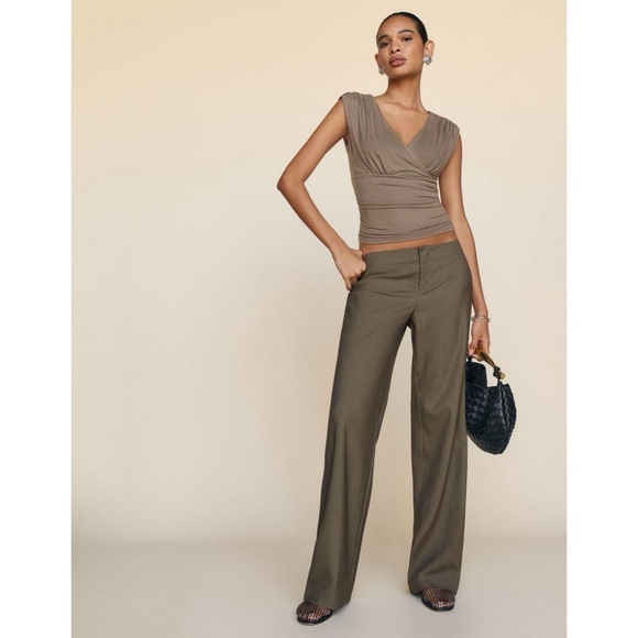 NWT Reformation Vida Low Rise Pants in Olive Stripe Brown Tan Trousers 6 - Picture 13 of 16
